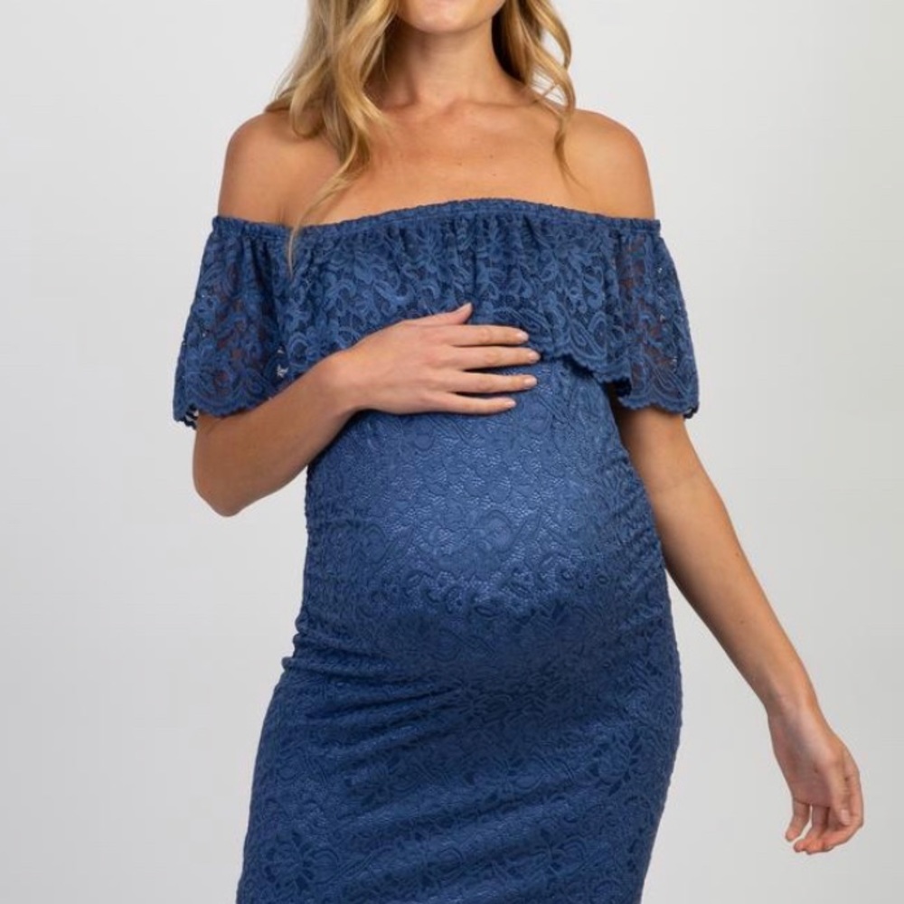 NWOT PinkBlush Blue Lace Maternity Dress